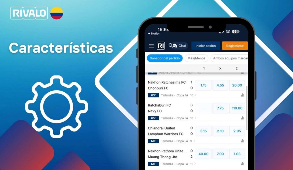 Características de la aplicación móvil Rivalo Colombia